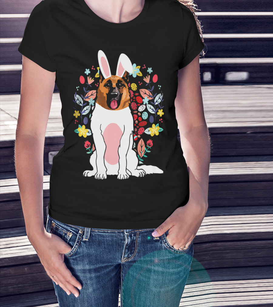 Alsatian Rabbit Ears Floral Background T-Shirt