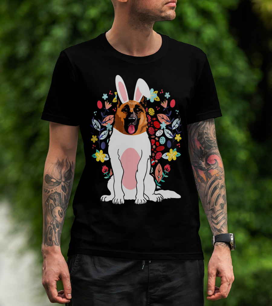 Alsatian Rabbit Ears Floral Background T-Shirt