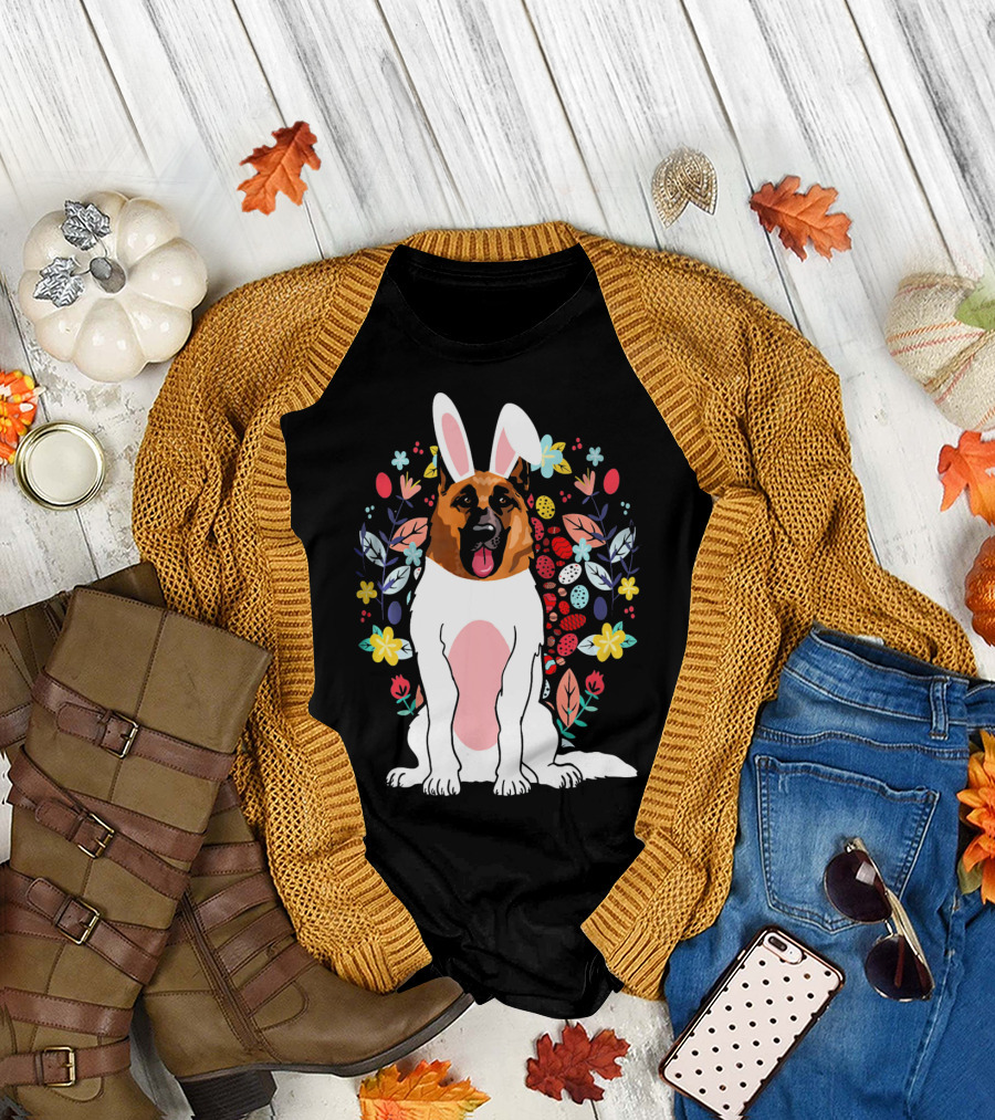 Alsatian Rabbit Ears Floral Background T-Shirt