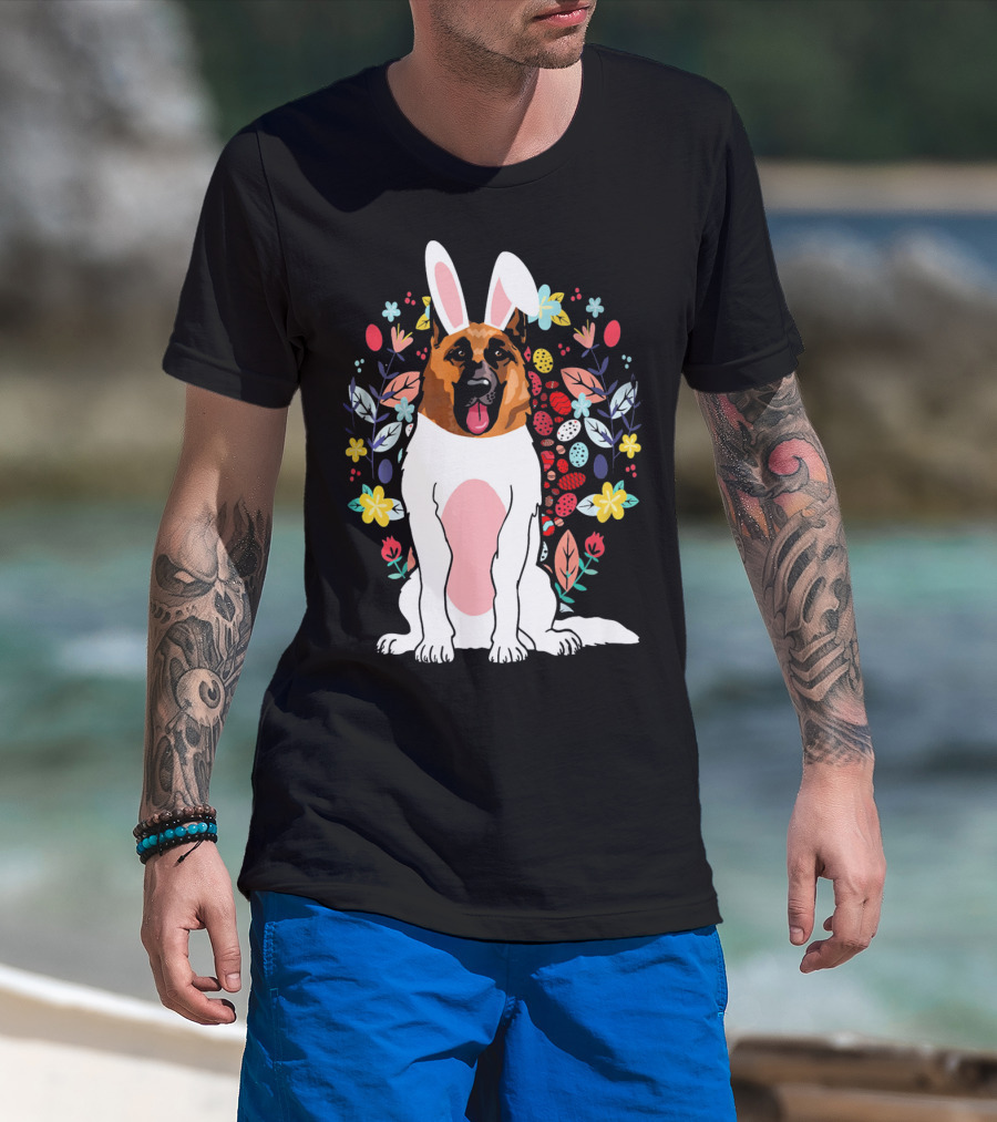 Alsatian Rabbit Ears Floral Background T-Shirt