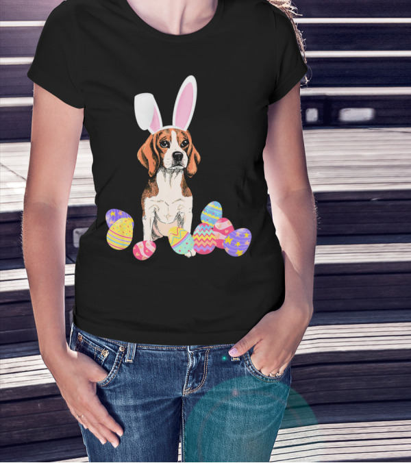 Beagle Bunny Rabbit Hat With Easter Eggs T-Shirt