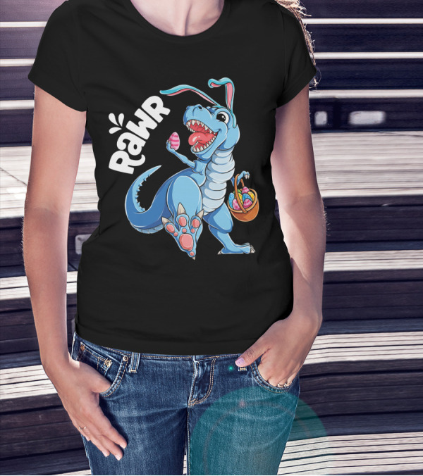 Rawr Easter Bunny Dinosaur Rex With Basket And Eggs T-Shirt