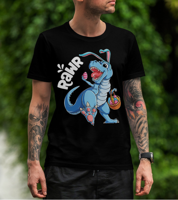 Rawr Easter Bunny Dinosaur Rex With Basket And Eggs T-Shirt