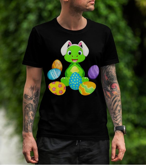 Turtle Bunny Rabbit With Hat Holding Easter Eggs T-Shirt