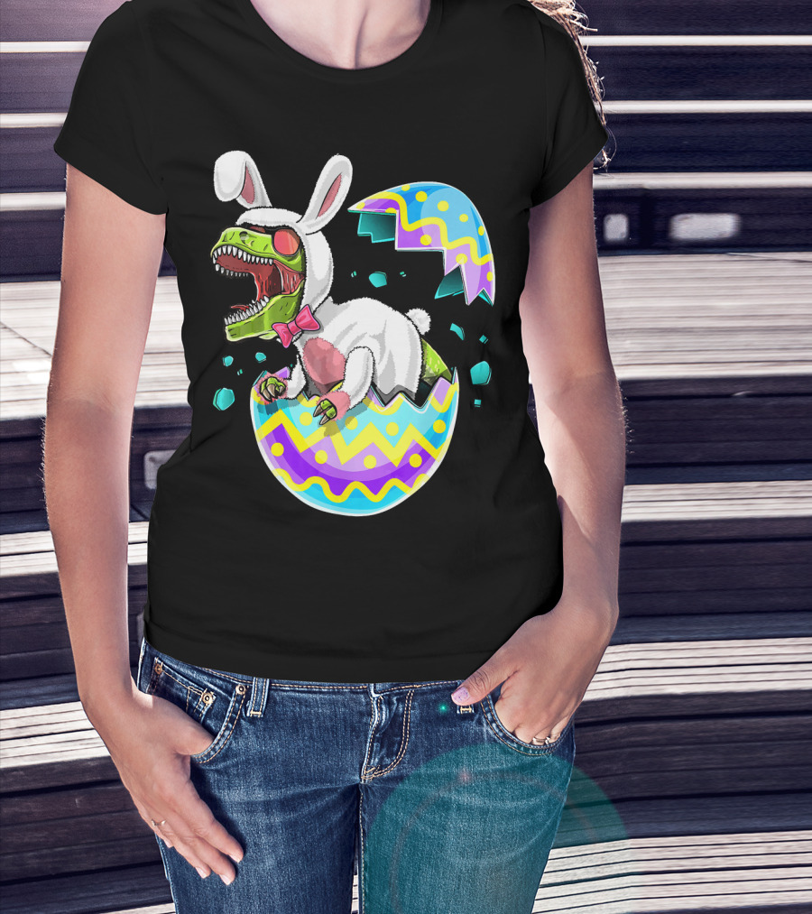 Happy Easter Rex Dinosaur Bunny In Eggshell Costume T-Shirt