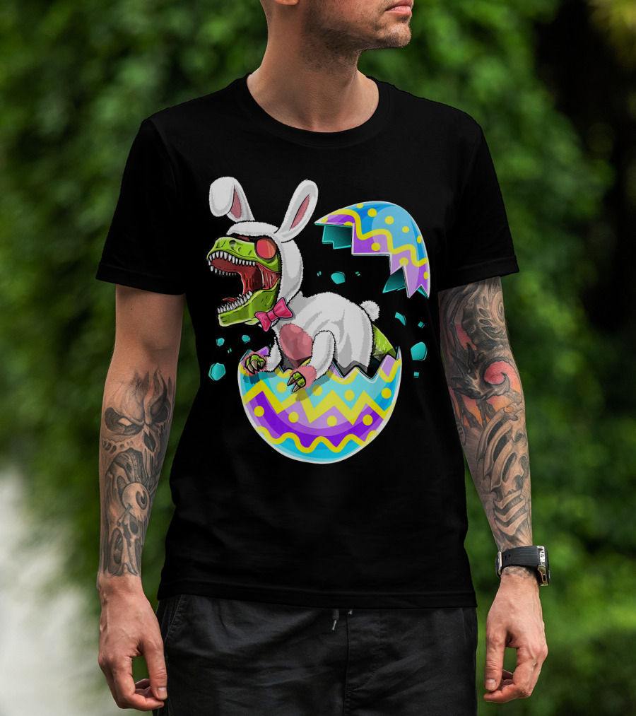 Happy Easter Rex Dinosaur Bunny In Eggshell Costume T-Shirt