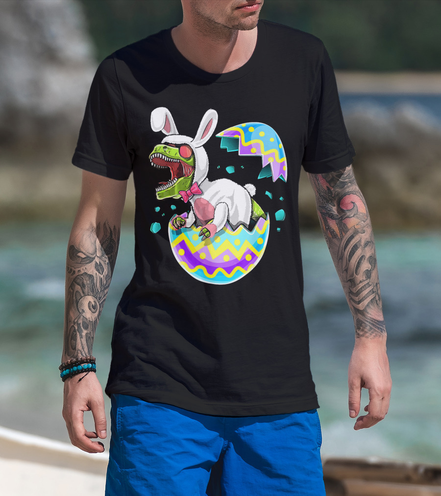 Happy Easter Rex Dinosaur Bunny In Eggshell Costume T-Shirt