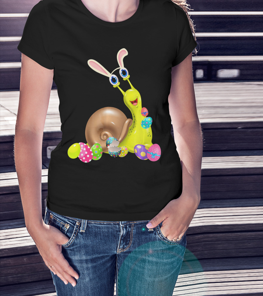 Snail With Bunny Ears And Colorful Easter Eggs T-Shirt