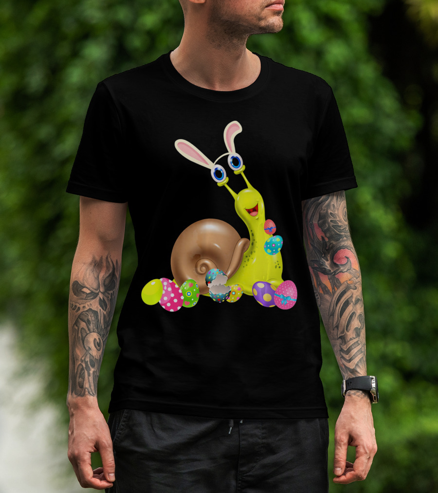 Snail With Bunny Ears And Colorful Easter Eggs T-Shirt