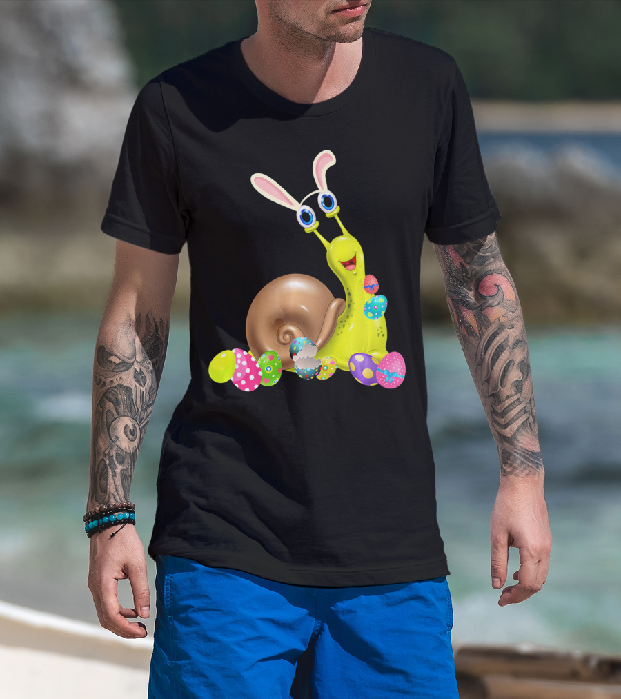 Snail With Bunny Ears And Colorful Easter Eggs T-Shirt