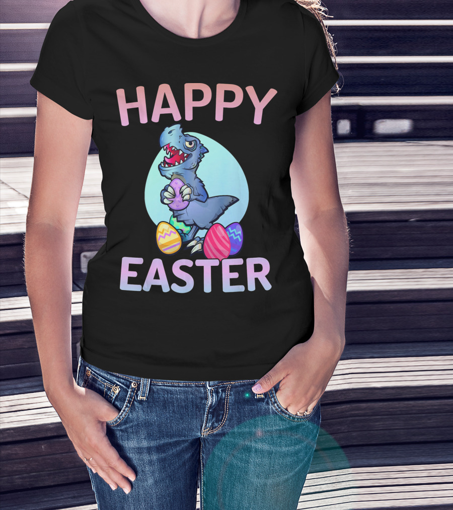 Happy Easter Dinosaur Rex With Colorful Eggs T-Shirt