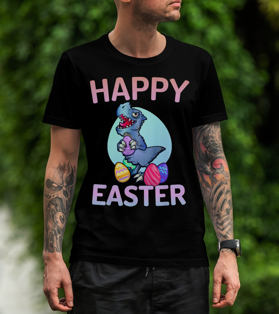 Happy Easter Dinosaur Rex With Colorful Eggs T-Shirt