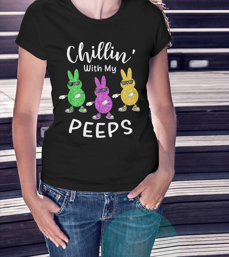 Chillin With My Peeps Easter Rabbit Glittery Sunglasses Trio T-Shirt