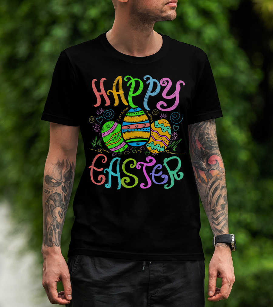 Happy Easter Colorful Eggs Cute Sunday Christian Feas T-Shirt