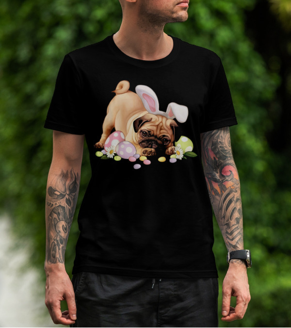 Pug Lovers Bunny Ears Happy Easter Eggs T-Shirt