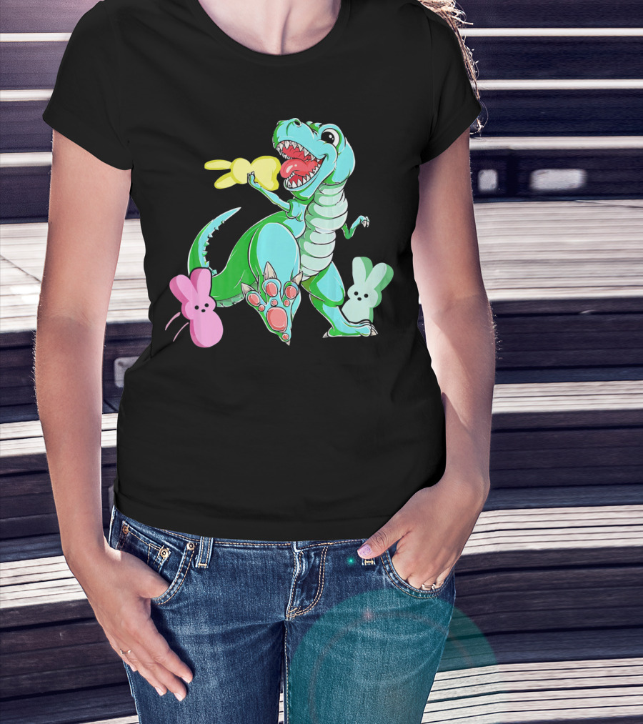 Dinosaur Rex Eat Bunny Peeps Happy Easter T-Shirt