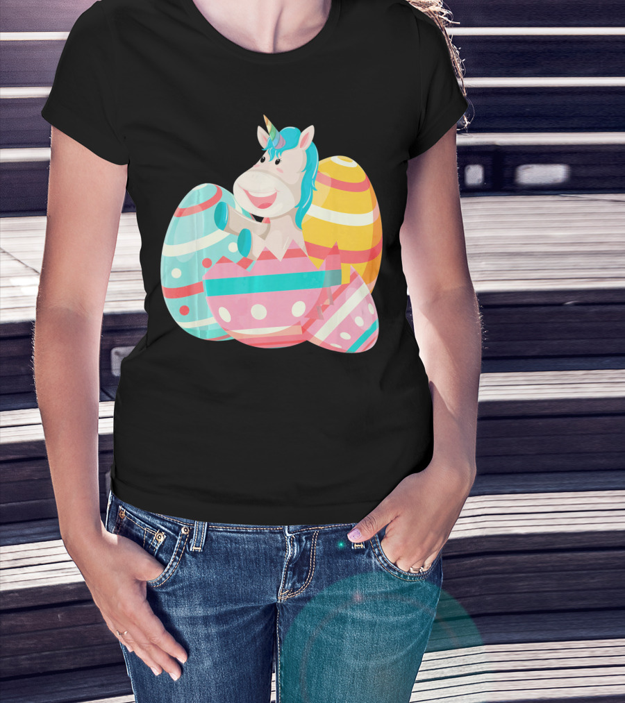 Easter Unicorn With Colorful Easter Eggs T-Shirt