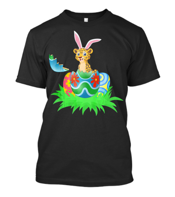 Easter Leopard With Bunny Ears In Colorful Easter Egg T-Shirt