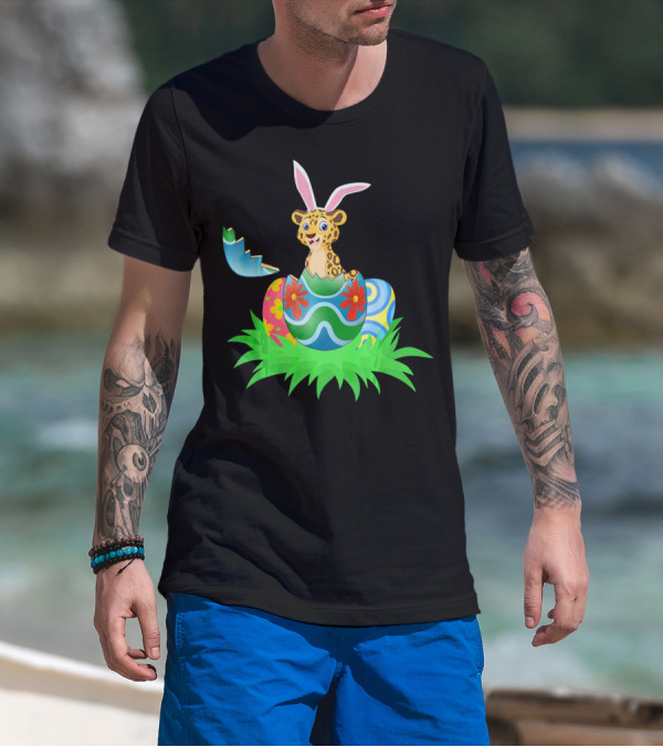 Easter Leopard With Bunny Ears In Colorful Easter Egg T-Shirt