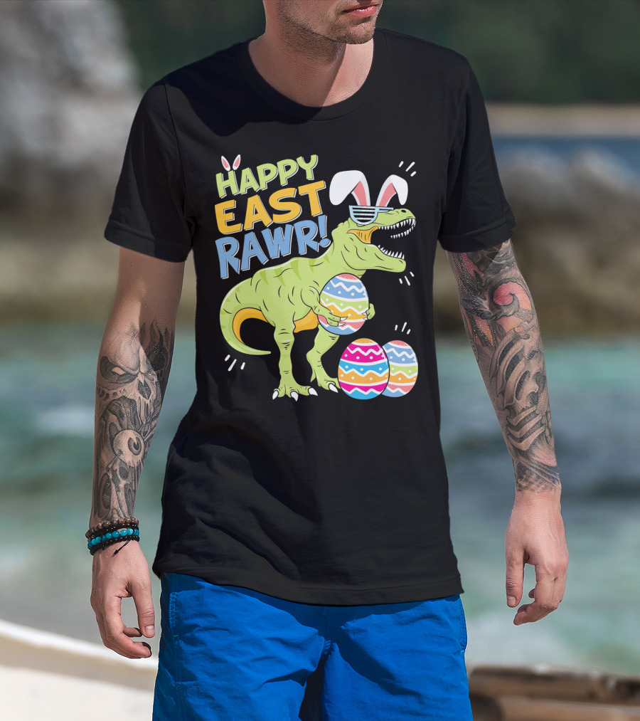 HAPPY EAST RAWR T-Rex Easter Bunny Dinosaur With Eggs T-Shirt