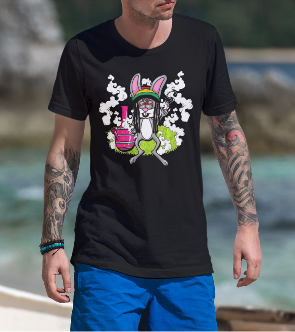 Easter Bunny Cannabis Humor Rasta Vibes With Smoke And Bong T-Shirt