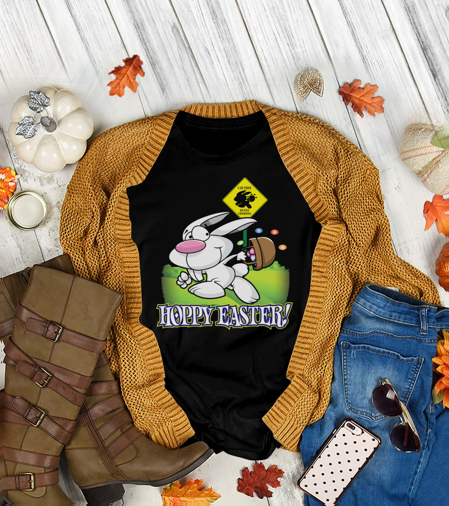 Caution Bunny Crossing Cute Funny Easter Bunny Hoppy Easter T-Shirt