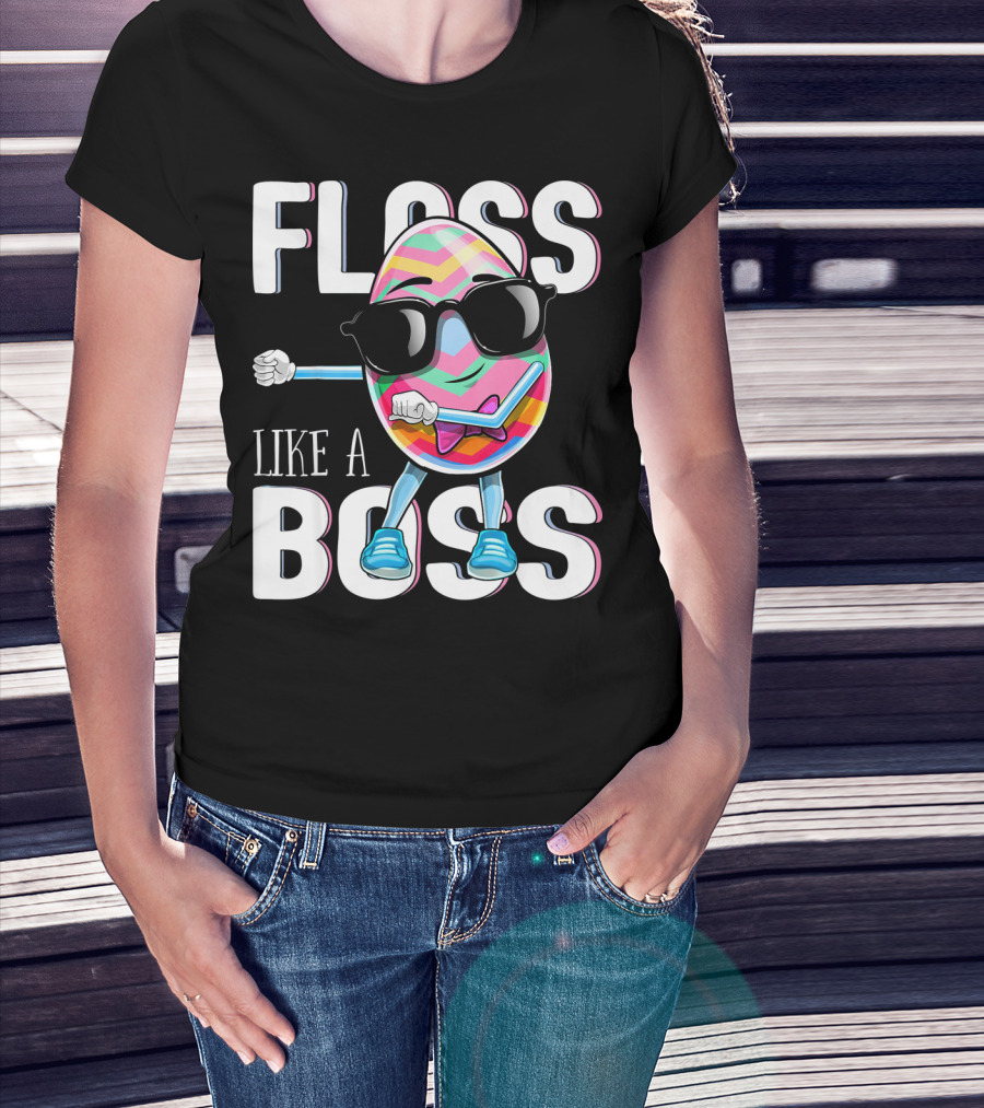 FLOSS LIKE A BOSS Flossing Easter Egg With Sunglasses And Colorful Stripes T-Shirt