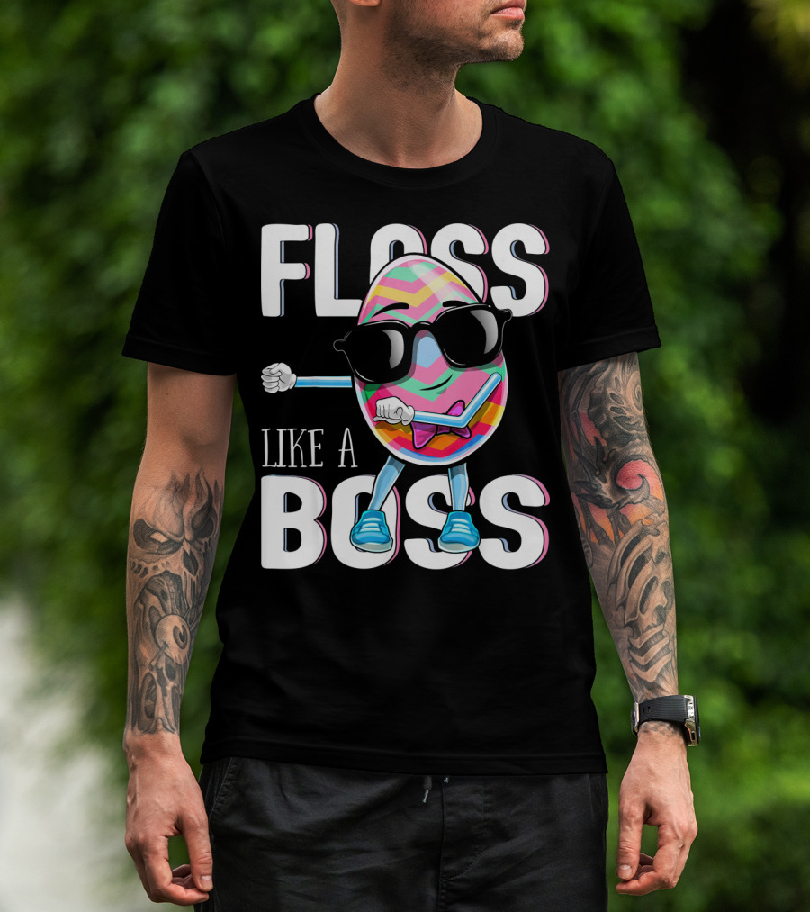 FLOSS LIKE A BOSS Flossing Easter Egg With Sunglasses And Colorful Stripes T-Shirt