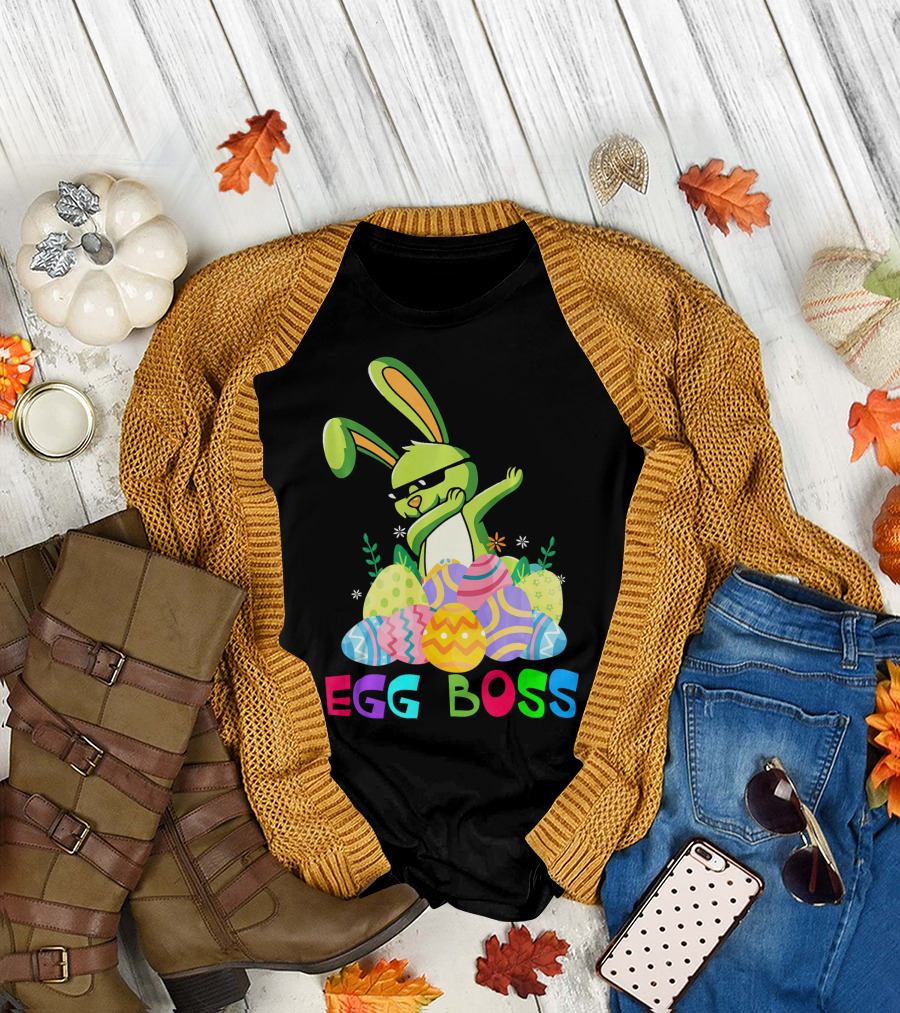 Egg Boss Dabbing Easter Bunny with Colorful Eggs T-Shirt