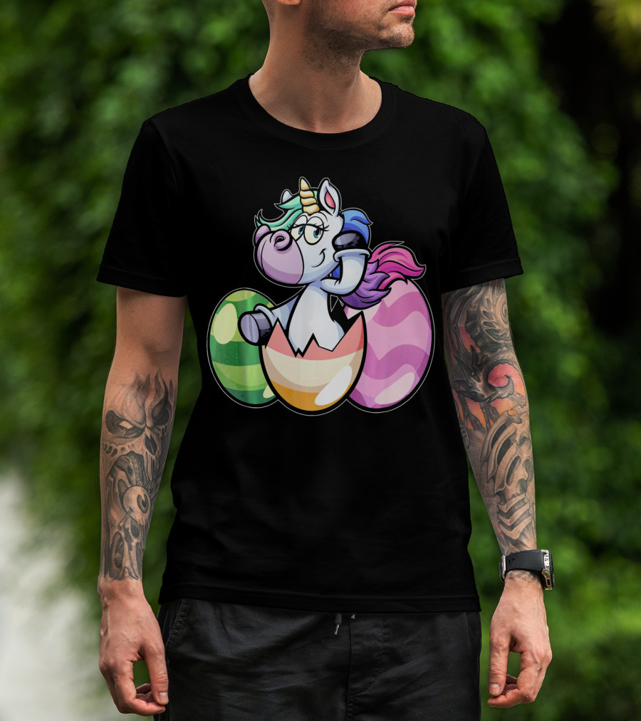 Easter Unicorn Hatching From Colorful Eggs Girls T-Shirt