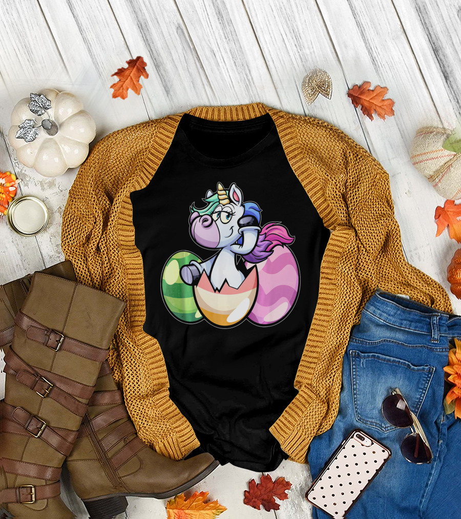 Easter Unicorn Hatching from Colorful Eggs Girls T-Shirt