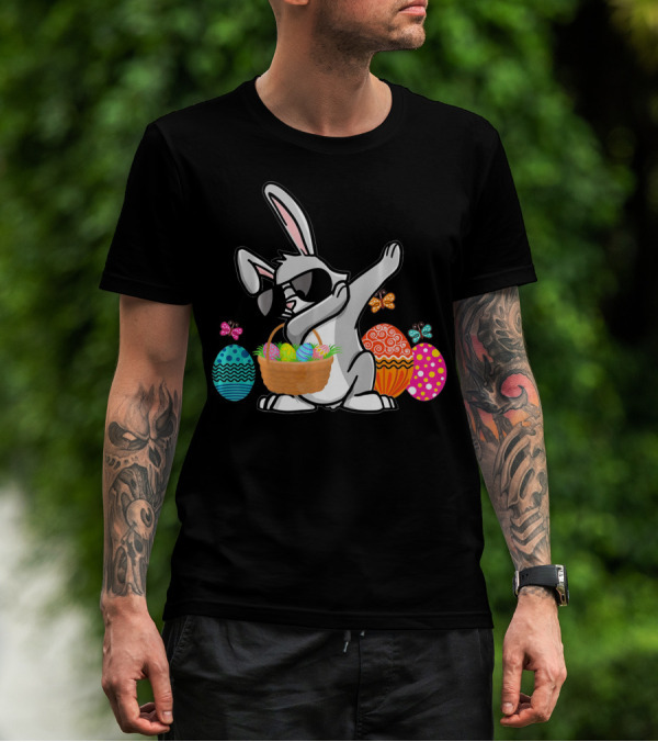 Dabbing Easter Bunny With Sunglasses And Basket Among Colorful Easter Eggs T-Shirt