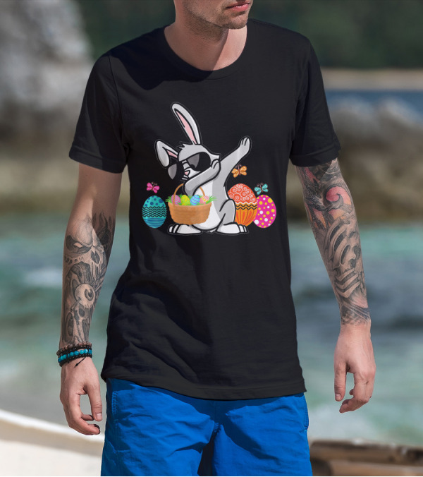 Dabbing Easter Bunny With Sunglasses And Basket Among Colorful Easter Eggs T-Shirt