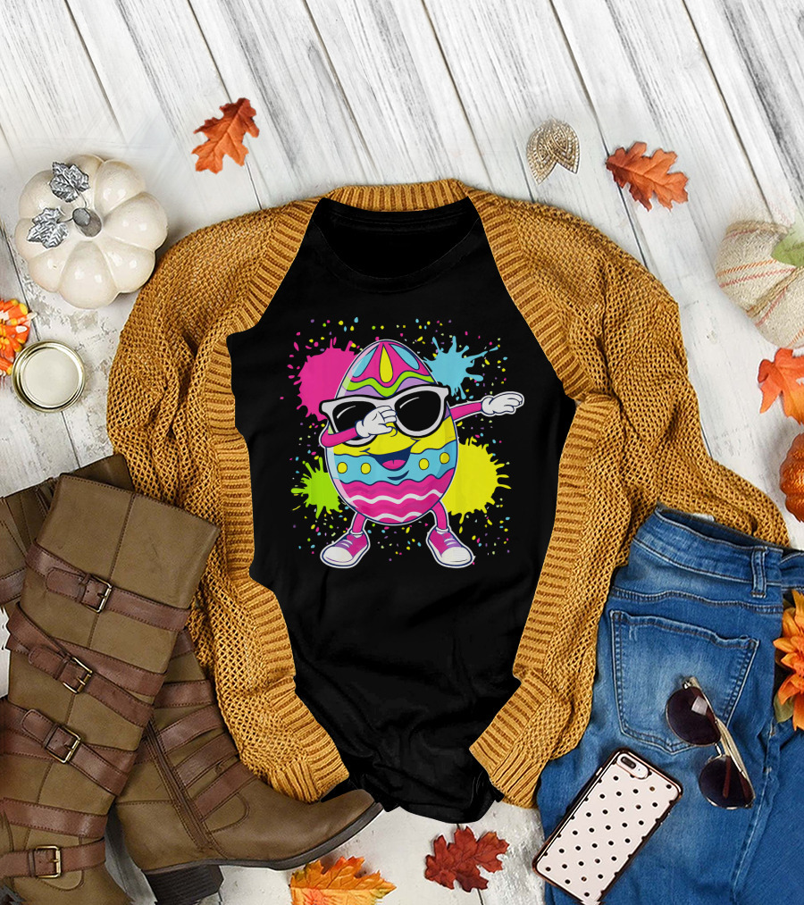 Cute Easter Egg Dabbing With Glasses Colorful Splatter T-Shirt