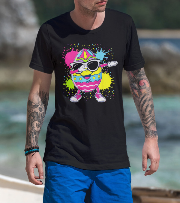 Cute Easter Egg Dabbing With Glasses Colorful Splatter T-Shirt