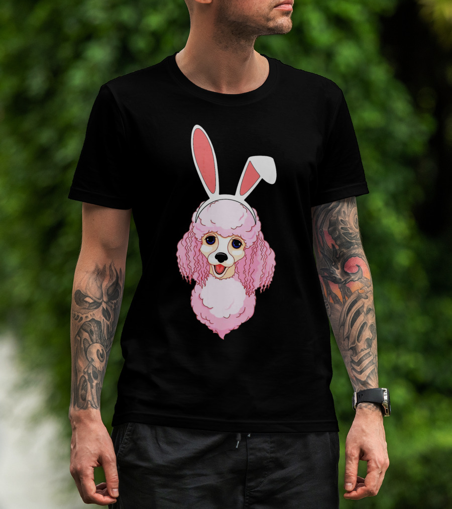 Poodle Bunny Ears Pink Happy Easter T-Shirt