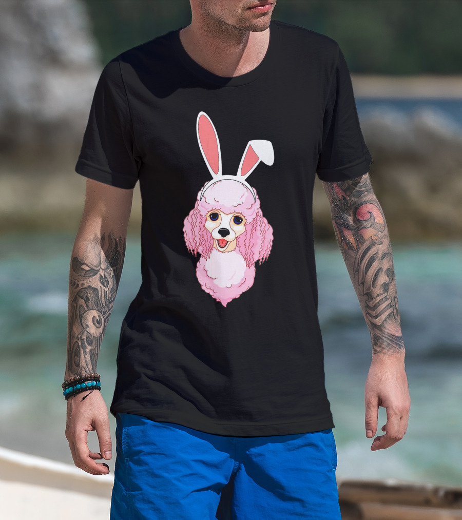 Poodle Bunny Ears Pink Happy Easter T-Shirt