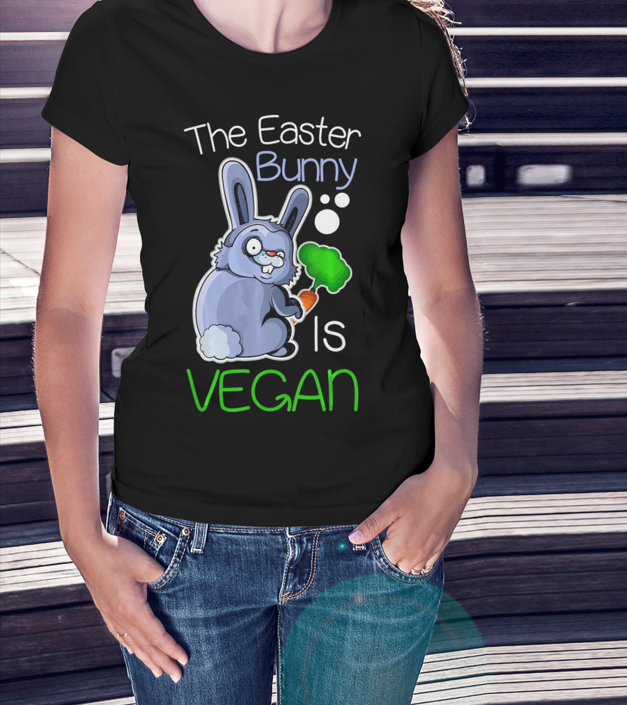 The Easter Bunny Is Vegan Vegetaria Cute Bunny With Carrot And Broccoli T-Shirt