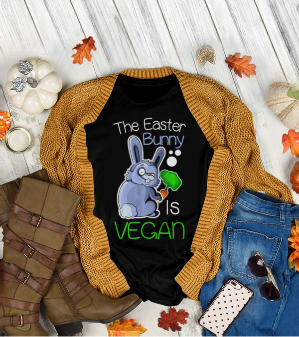 The Easter Bunny Is Vegan Vegetaria Cute Bunny With Carrot And Broccoli T-Shirt