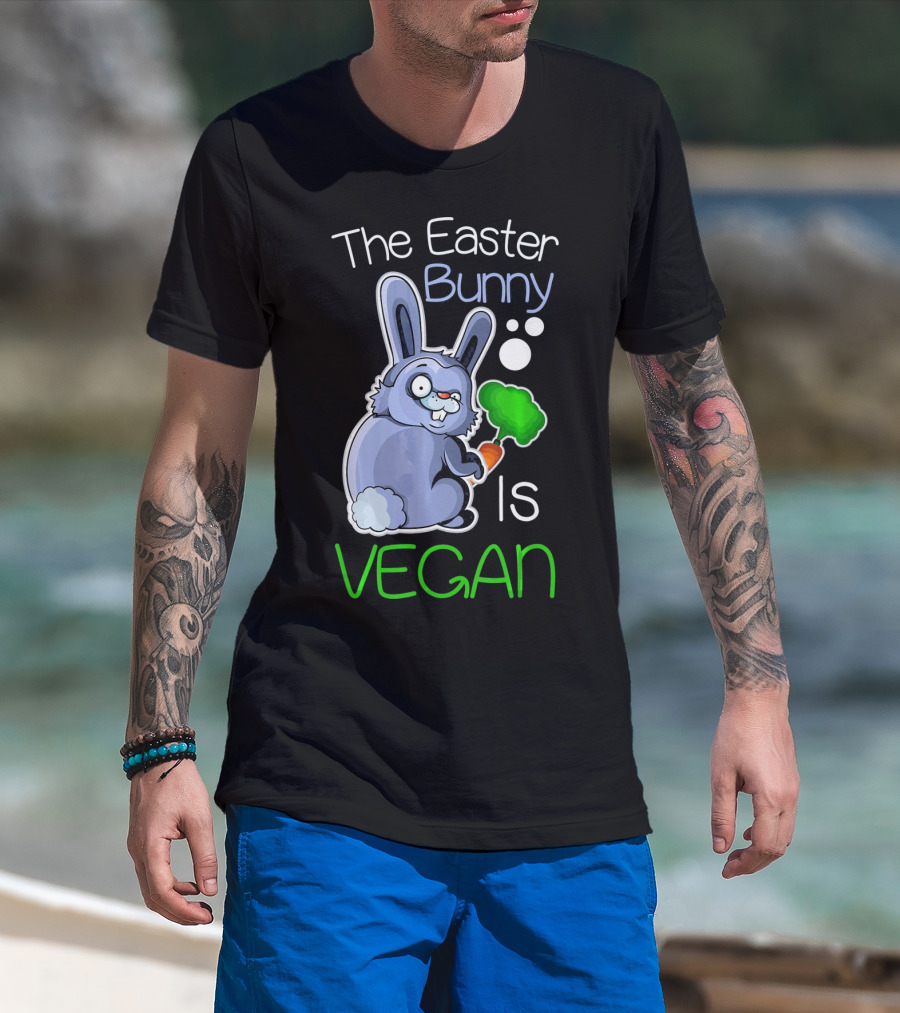 The Easter Bunny Is Vegan Vegetaria Cute Bunny With Carrot And Broccoli T-Shirt