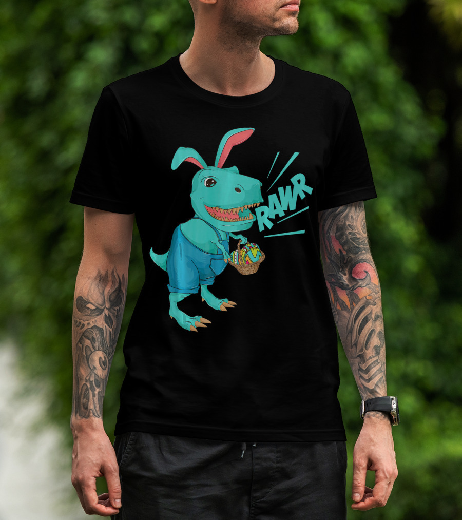 Rawr Dinosaur Easter Bunny Lovers Cute Basket T-Shirt