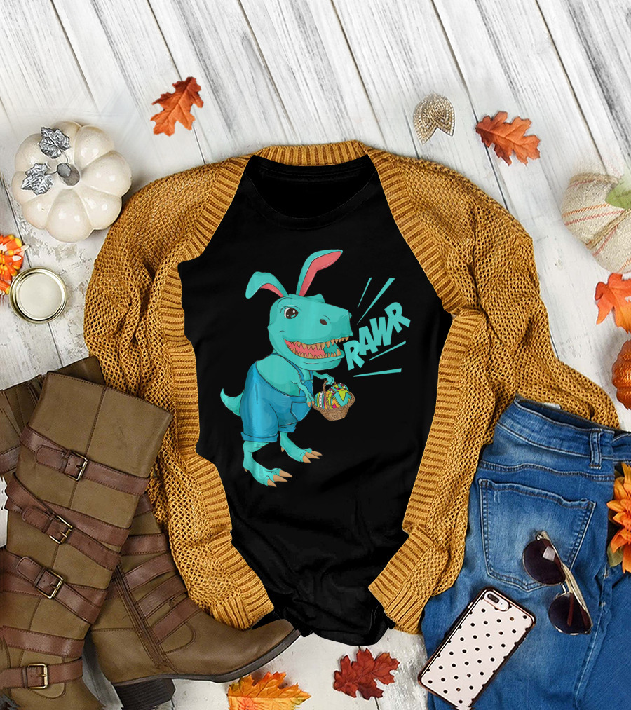 Rawr Dinosaur Easter Bunny Lovers Cute Basket T-Shirt