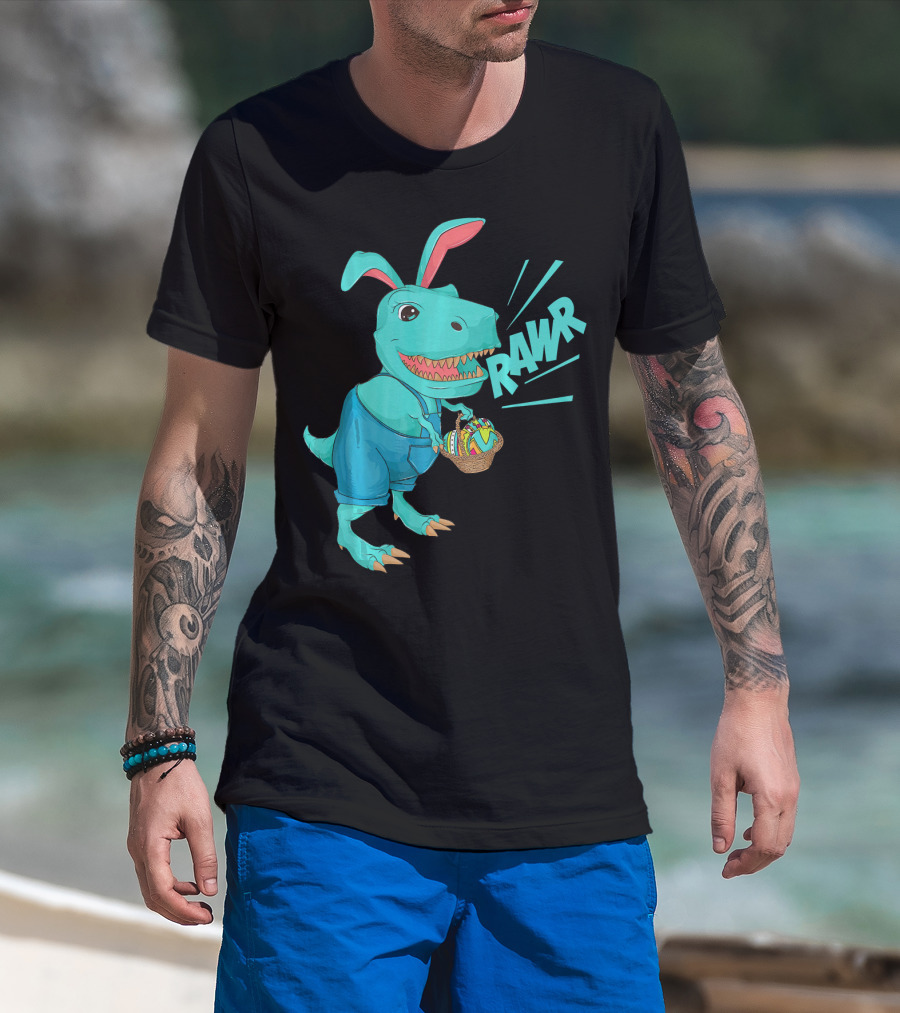 Rawr Dinosaur Easter Bunny Lovers Cute Basket T-Shirt