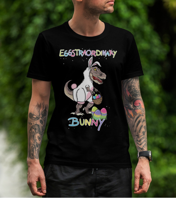 Eggstraordinary Bunny Dinosaur With Basket Of Easter Eggs T-Shirt