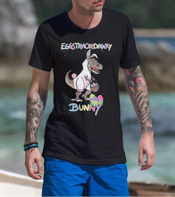 Eggstraordinary Bunny Dinosaur With Basket Of Easter Eggs T-Shirt