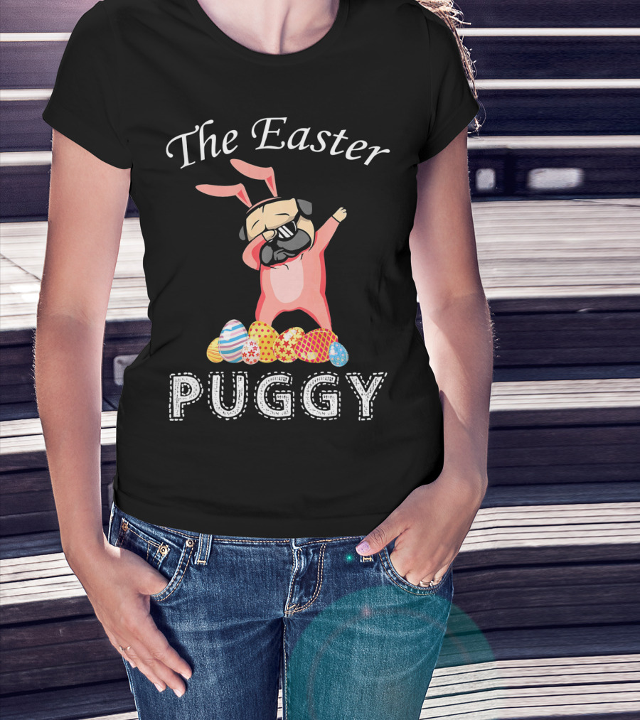 The Easter Puggy Dabbing Bunny With Colorful Eggs T-Shirt