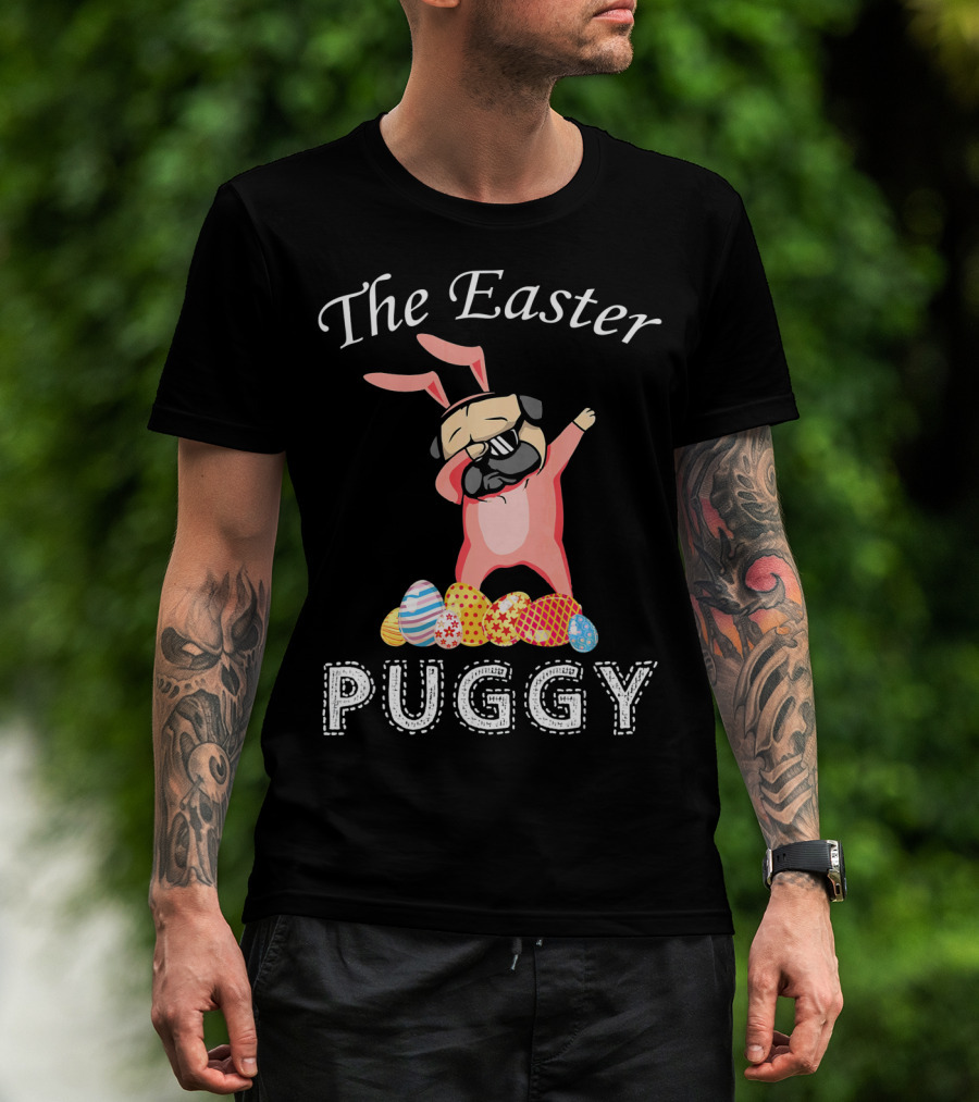 The Easter Puggy Dabbing Bunny With Colorful Eggs T-Shirt
