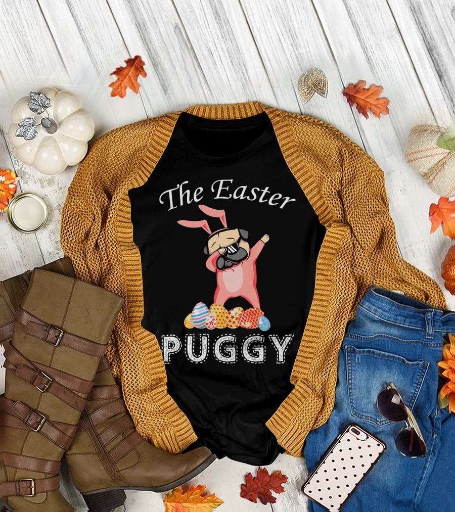 The Easter Puggy Dabbing Bunny with Colorful Eggs T-Shirt
