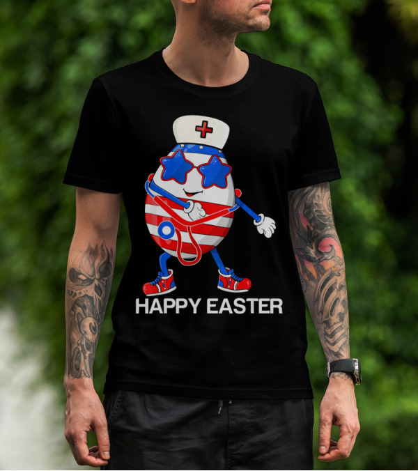 Happy Easter Flossing Egg With Stethoscope Nurse Hat And Stars T-Shirt