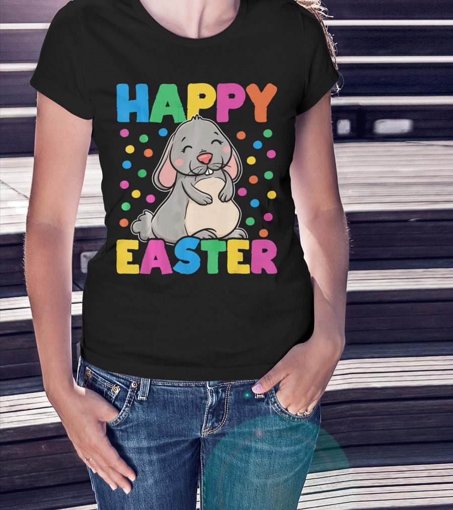 Happy Easter Bunny With Colorful Dots T-Shirt